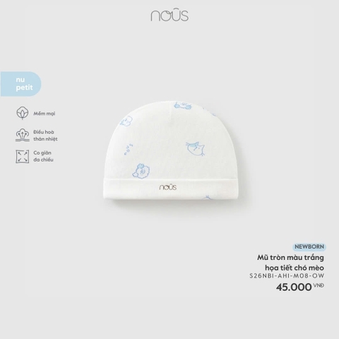 NOUS - Mũ tròn màu trắng họa tiết chó mèo - FS - SS26.T1A