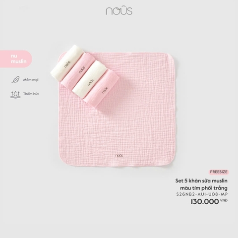 NOUS - Set 5 khăn sữa muslin màu tím phối trắng - FS - SS26.T1A