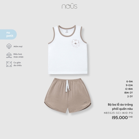 NOUS - Bộ ba lỗ áo trắng phối quần nâu - 6-9M - SS26.T3A