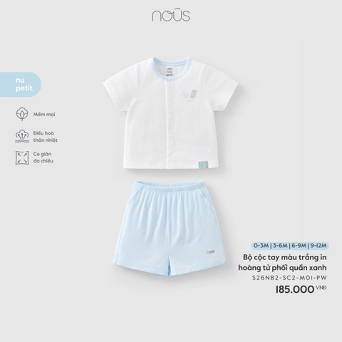 NOUS - Bộ cộc tay màu trắng in hoàng tử phối quần xanh - 0-3M - SS26.T3A