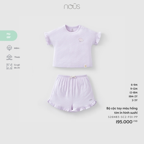 NOUS - Bộ cộc tay màu hồng tím in hình sushi - 6-9M - SS26.T3A