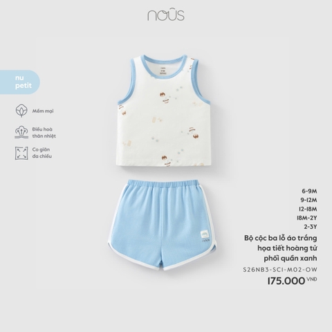 NOUS - Bộ cộc ba lỗ áo trắng họa tiết hoàng tử phối quần xanh - 18-24M - SS26.T3A