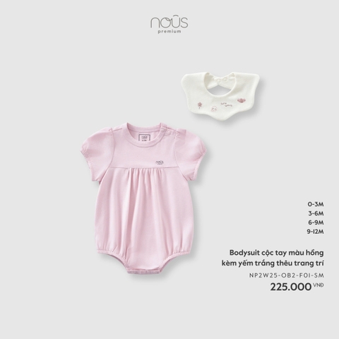 NOUS - Bodysuit cộc tay màu hồng kèm yếm trắng thêu trang trí - 3-6M - SS26.T3C