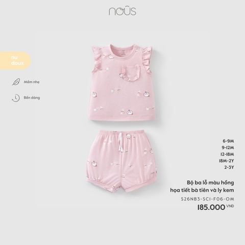 NOUS - Bộ ba lỗ màu hồng họa tiết bà tiên và ly kem - 9-12M - SS26.T3C