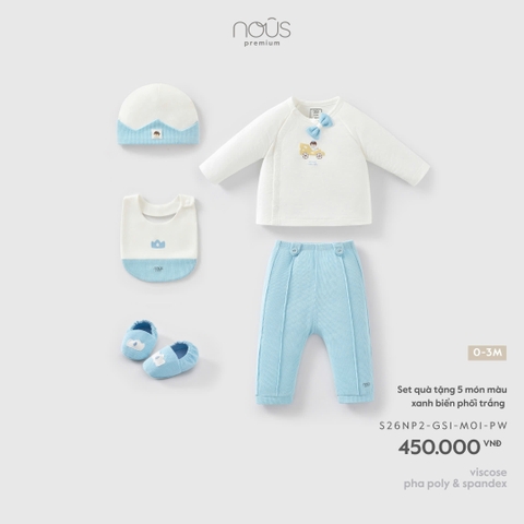 NOUS - Set quà tặng 5 món màu xanh biển phối trắng - 0-3M - SS26.T4A