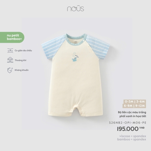 NOUS - Bộ liền cộc màu trắng phối xanh in họa tiết - 6-9M - SS26.T4A