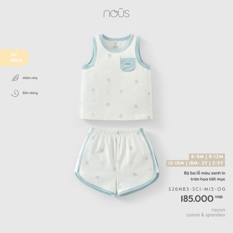 NOUS - Bộ ba lỗ màu xanh in tràn họa tiết mực - 12-18M - SS26.T4A