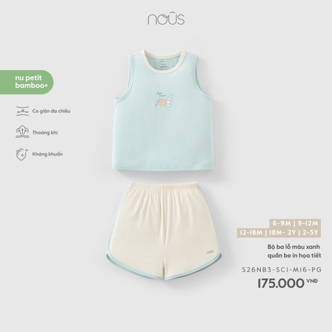 NOUS - Bộ ba lỗ màu xanh quần be in họa tiết - 6-9M - SS26.T4A