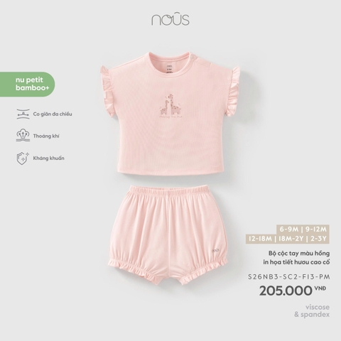 NOUS - Bộ cộc tay màu hồng in họa tiết hươu cao cổ - 6-9M - SS26.T5B