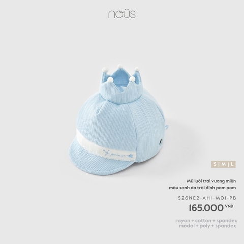 NOUS - Mũ lưỡi trai vương miện màu xanh da trời đính pom pom - M - SS26.T7A
