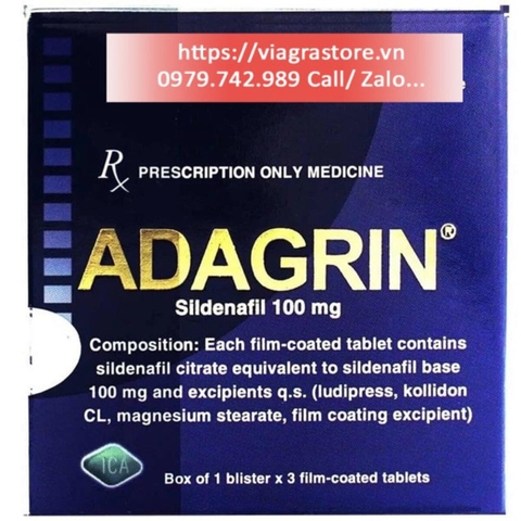 Adagrin 100mg - Điều trị rối loạn cương dương (Hộp 1 vỉ x 3 viên)