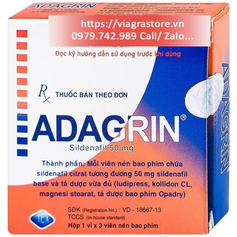 Adagrin 50mg - Điều trị rối loạn cương dương (Hộp 1 vỉ x 3 viên)