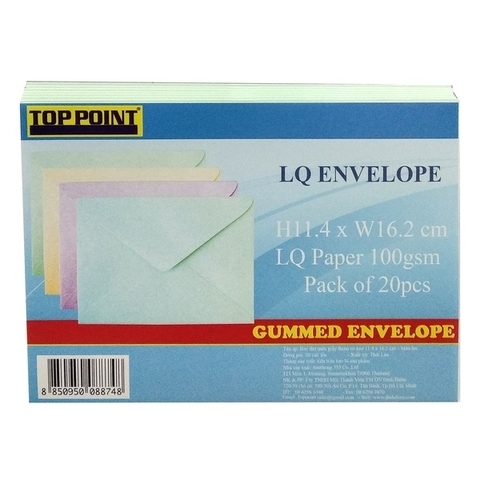 Bao thư màu giấy thơm có keo 11.4x16.2cm Top Point (20 cái/ xấp)