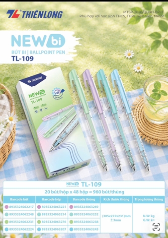 Bút bi Thiên Long TL-109 / TL109 0.5mm 4 màu thân thời trang - Mực Xanh