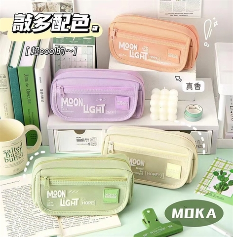 Bóp viết vải Moon light hope Moka 3 ngăn 2 dây kép, 1 nút có nắp 20x6x9cm (4 màu)