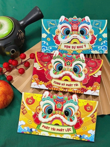 Bao lì xì nắp gấp nổi 1 lớp ngang 9x17cm (3 cái/ túi)
