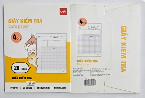Giấy kiểm tra Deli CN604 100gsm 4 ô ly 20 tờ (5/100)