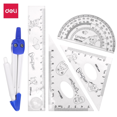 Bộ dụng cụ Deli E9598 thước kẻ, eke, đo độ, compa túi zip dẻo 5 món (24)