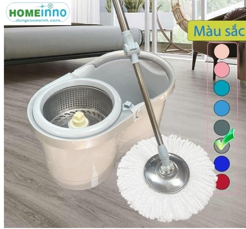 Bộ lau nhà 360 Homeinno Loại Tròn - Rổ Inox - Mâm Inox - Nùi microfiber HI037/ HI038/ HI039/ HI040/ HI041/ HI042
