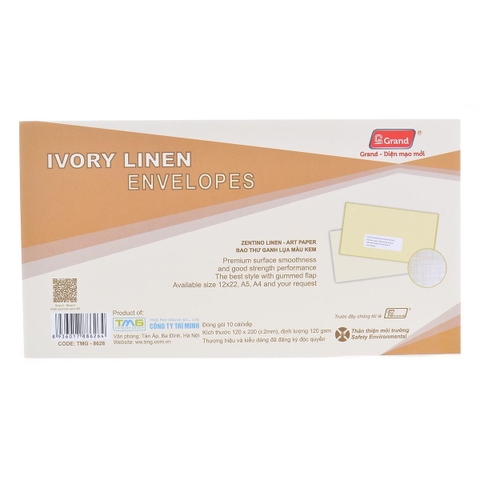 Bao thư ganh lụa Grand TMG-8626 12x22cm 120gsm màu kem (10)