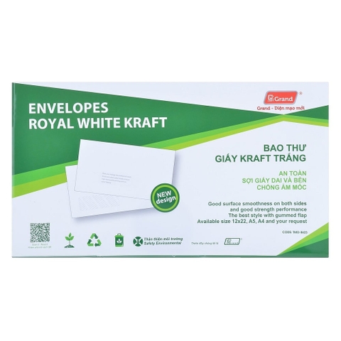 Bao thư giấy Grand TMG-8623 12x22cm 120gsm màu trắng (20)