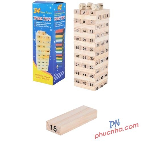 Bộ cờ rút gỗ mini 54 số + 4 xí ngầu gỗ WISS TOY