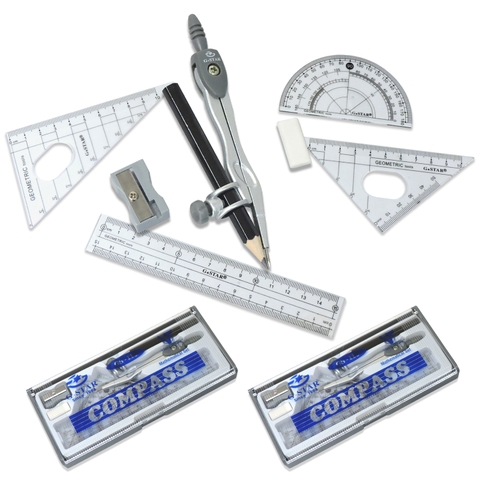 Bộ dụng cụ học sinh 7 món compa chì kim, bộ thước, gôm, chuốt G-Star U-117 hộp mica (12)