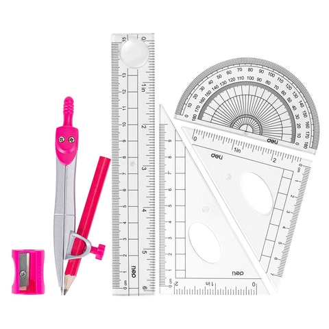 Bộ dụng cụ học sinh hộp nhựa thuớc, compa Deli H600 (12)