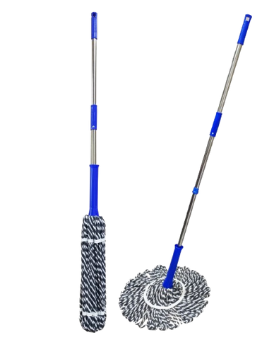 Cây lau nhà vắt tự hãm (trợ lực) Homeinno HI-2071 cotton tròn - vuông (sọc xanh đậm)