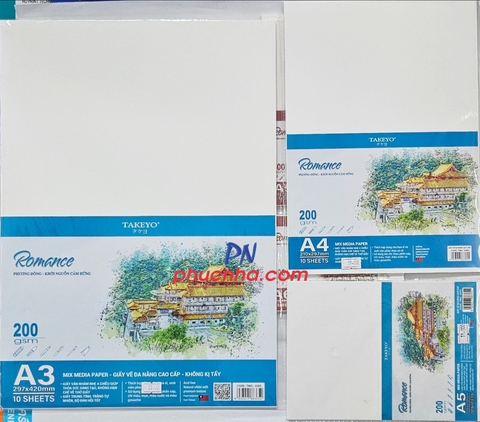 Giấy vẽ Romance 200gsm - Taiwan 10 tờ - A5  200gsm 8375/ A4  200gsm 8364/ A3  200gsm 8365