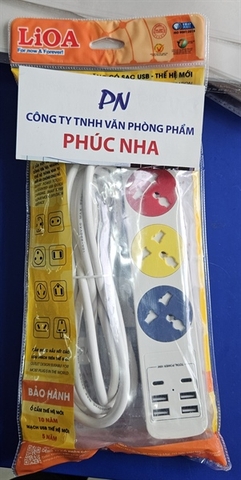 Ổ cắm điện kéo dài đa năng Lioa 3DN4A2C15W 3 mét, 3 đa năng, 4 type A, 2 type C