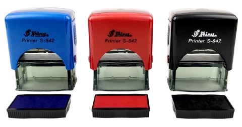 Dấu Shiny rPet-842 KT 14x38mm - mưc sẵn Xanh/ đỏ/ đen (không nội dung)  Mặc định