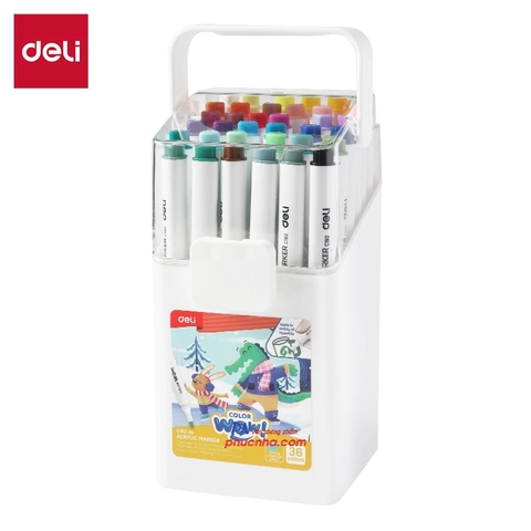 Bút lông màu Acrylic Marker Deli C192-36 Wow 36 màu (Hộp trắng)