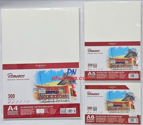 Giấy vẽ Romance 300gsm - Taiwan 10 tờ - A6 TMG-8374/ A5 TMG-8368/ A4 TMG-8369/ A3 TMG-8370