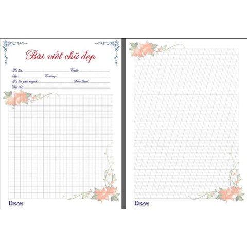 Giấy luyện viết chữ đẹp A4 120gsm Eras E758 4 ô ly 2 mặt (2.5x2.5mm), có in bài viết chữ đẹp (20 tờ/ xấp)