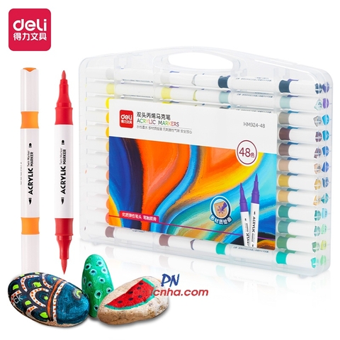 Bút dạ lông màu Acrylic Marker 2 đầu Deli HM924 - 12 màu/ 24 màu/ 36 màu