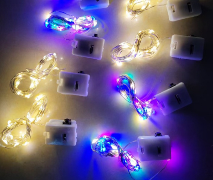 Dây đèn led chóp 2m pin, đèn đóm (vàng/ đủ màu)