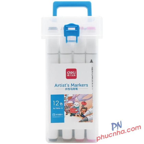 Bút lông màu Marker Deli 70816 2 đầu gốc nước - 12 màu