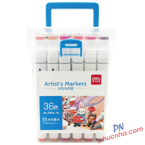 Bút lông màu Marker Deli 70816 2 đầu gốc nước - 36 màu
