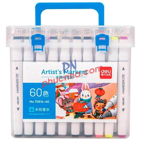 Bút lông màu Marker Deli 70816 2 đầu gốc nước - 60 màu