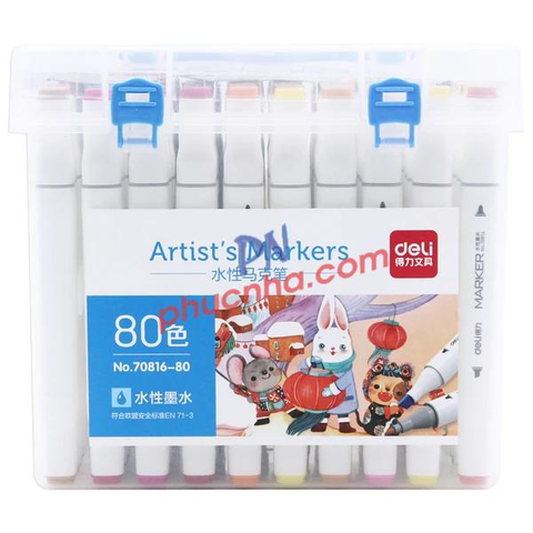 Bút lông màu Marker Deli 70816 2 đầu gốc nước - 80 màu