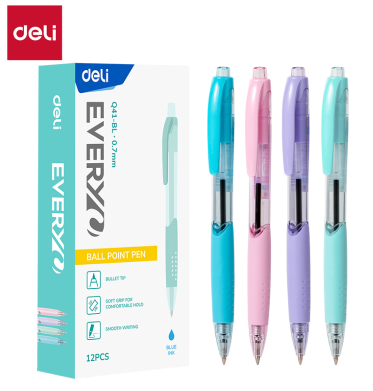 Bút bi Deli Q41 0.7mm, mực xanh (12)