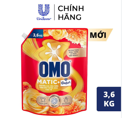 Nước giặt OMO matic Comfort tinh dầu nước hoa tinh tế 3.6kg (4 bịch/ thùng)
