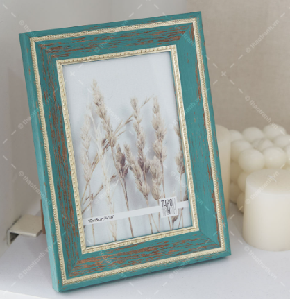 Khung ảnh để bàn 10x15cm –  Viền xanh Ngọc Vintage KH1015 TT9003