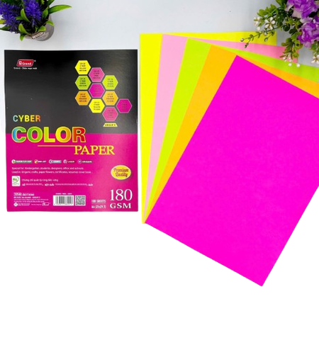 Giấy bìa màu đặc biệt dạ quang A4 160gsm Grand (100 tờ/ xấp)