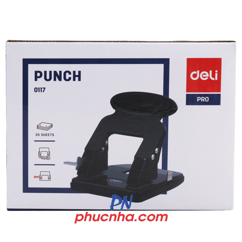 Bấm lỗ Deli 0117 lớn 35 tờ, 2 lỗ, thước sắt (20)