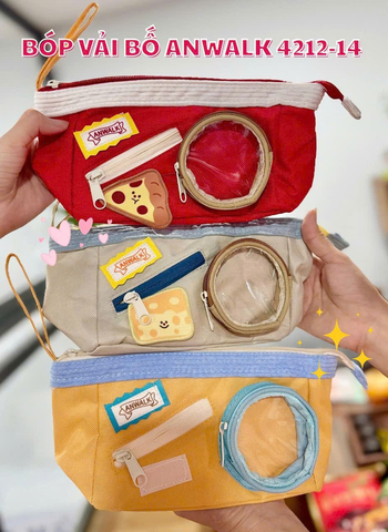 Bóp viết vải bố Anwalk YM-4214,13,12 11x18x8cm có quai xách