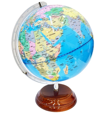 Quả địa cầu, quả cầu hành chính phi 30 phát sáng (dùng điện) gọng nhôm - đế gỗ