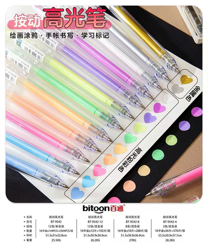 Bút bấm gel dạ quang Bitoon BT-9542 0.6mm (12)