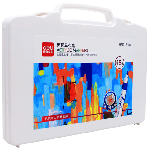 Bút lông màu Acrylic Marker Deli HM912-48 48 màu (Hộp trắng)